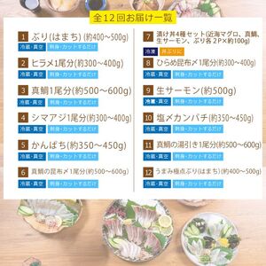 【北海道・離島配送不可】＜定期便・全12回(連続)＞旬の鮮魚(12ヶ月コース)お刺身  海鮮 漬け丼 【UZ-09】【請関水産】