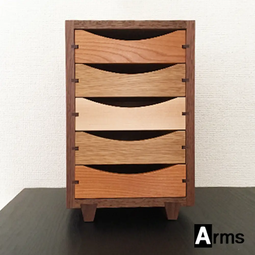 木製ミニチェスト ■ 工房 アームズ ■ 色樹 5段（ウォルナット）