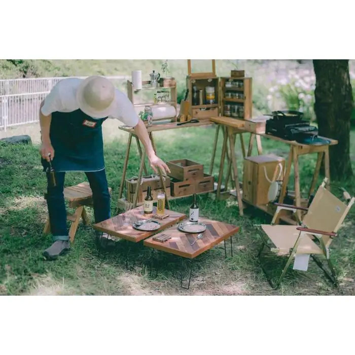 アウトドア用【ヘリンボーン天板】キャンプテーブル（SIL CAMP）