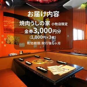 焼肉うしの家　商品券3,000分（1,000円×3枚）[078R01]