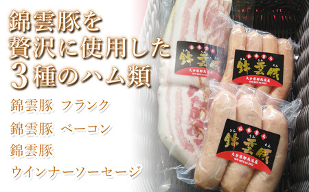 お米育ちの錦雲豚 しゃぶしゃぶ用 1kgと3種のハム類セット | お肉 肉 おにく 豚肉 錦雲豚 ブランド豚 しゃぶしゃぶ ハム セット 小分け 九州産 大分県産 国産 冷凍 送料無料 大分県 中津市
