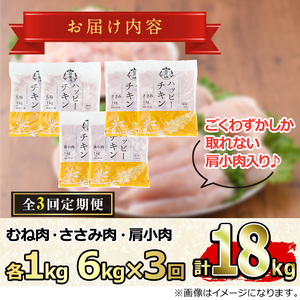 鶏肉 ＜定期便・隔月全3回＞ 若鶏 ヘルシーセット (合計6kg×3回) ムネ ささみ 肩小肉  むね肉 【エビス】 【0354805b】 鶏肉 