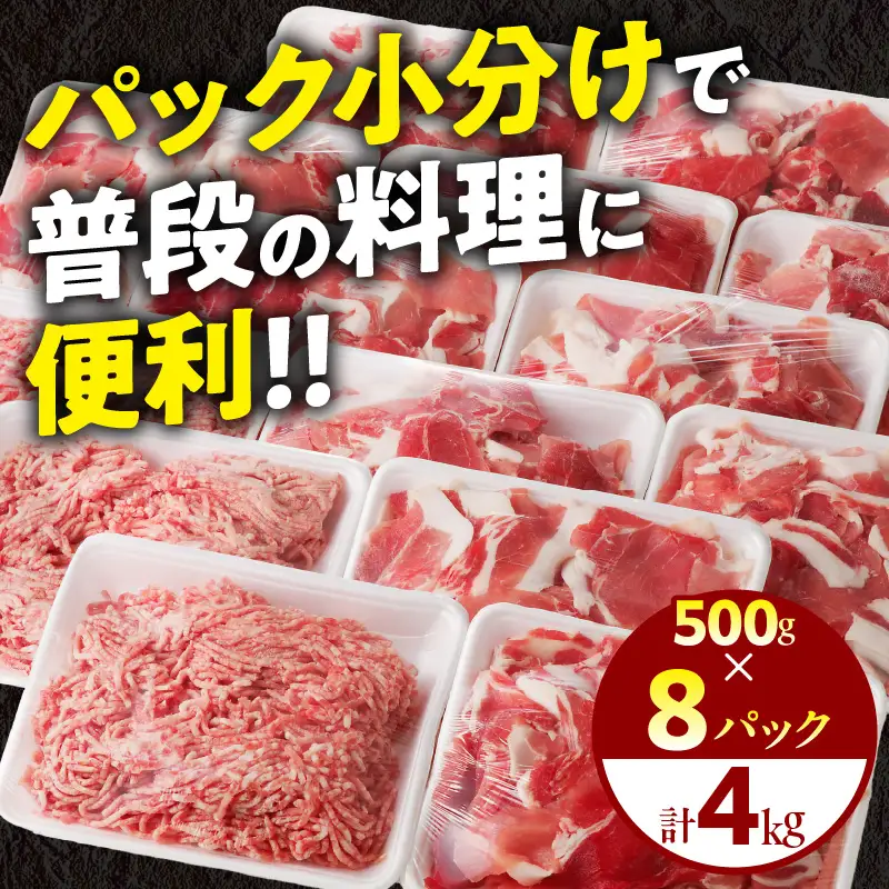 豚肉 切り落とし 豚肉[宮崎県産 ミンチ セット 4kg 500g×8P]