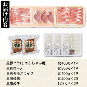【B02098】ふるさと黒豚セットB！ 黒豚バラ肉・肩ロース・モモスライス(計約1.1kg)、黒豚焼豚(約200g×2個)、黒豚餃子(12個入り×3P) 鹿児島 国産 九州産 黒豚 豚肉 お肉 しゃぶしゃぶ 焼豚 叉焼 チャーシュー 餃子 ぎょうざ ギョーザ 水餃子 ギフト【和田養豚】
