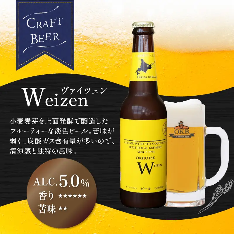 《14営業日以内に発送》オホーツクビール ヴァイツェン 4本セット ( 飲料 お酒 ビール 瓶ビール ギフト お中元 お歳暮 お祝い プレゼント のし )【028-0076】