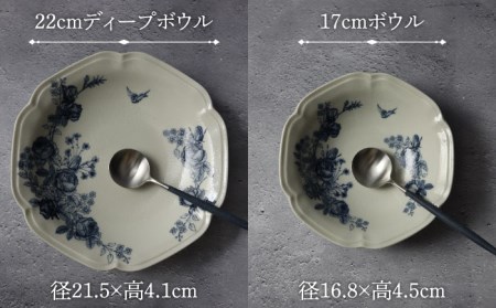 【美濃焼】Blue Rose 食器 5点セット【Felice-フェリーチェ-藤田陶器】皿 鉢 プレート ボウル カップ パスタ皿 ケーキ皿 サラダボウル 花柄 [MBX053]