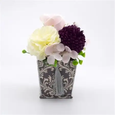 カルトナージュ花器の仏花アレンジ(一対)と写真たて　(ダマスク柄)_雑貨   _【1395499】