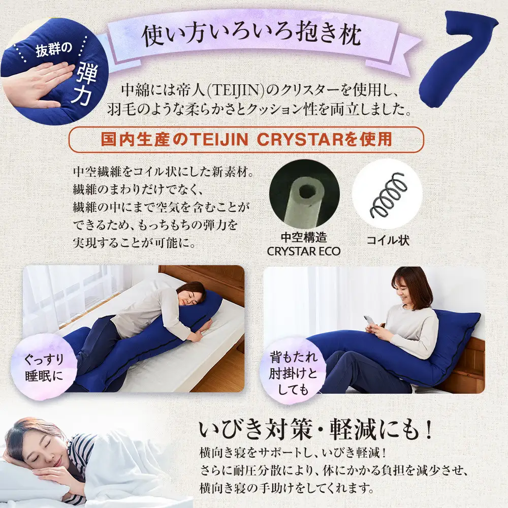「100時間熟成　抱き枕」和晒しオーガニックコットン７型 (ネイビー)