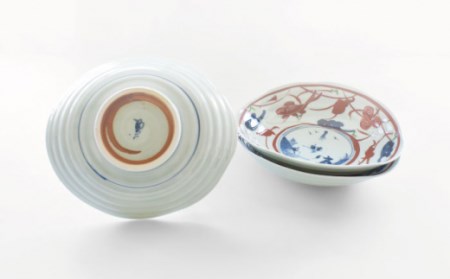 【波佐見焼】楕円皿 大 3枚セット〈染錦水草魚紋〉直径21cm[OAO005]