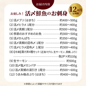 【お楽しみ定期便】延岡産活〆鮮魚の豪華お刺身（12ヶ月定期便）N019-YYG0191