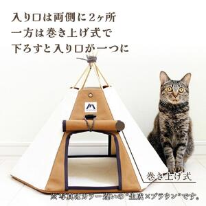 【ネコテント】国産帆布が素材！本格的デザインペットテント（ブラウン）_00377
