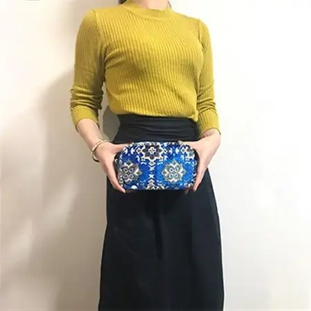 ポーチ　雪小紋　ブルー_装飾品・工芸品  鞄・バッグ かばん カバン_【1074157】