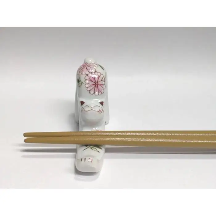 ペア箸置 のび猫 花詰 九谷焼