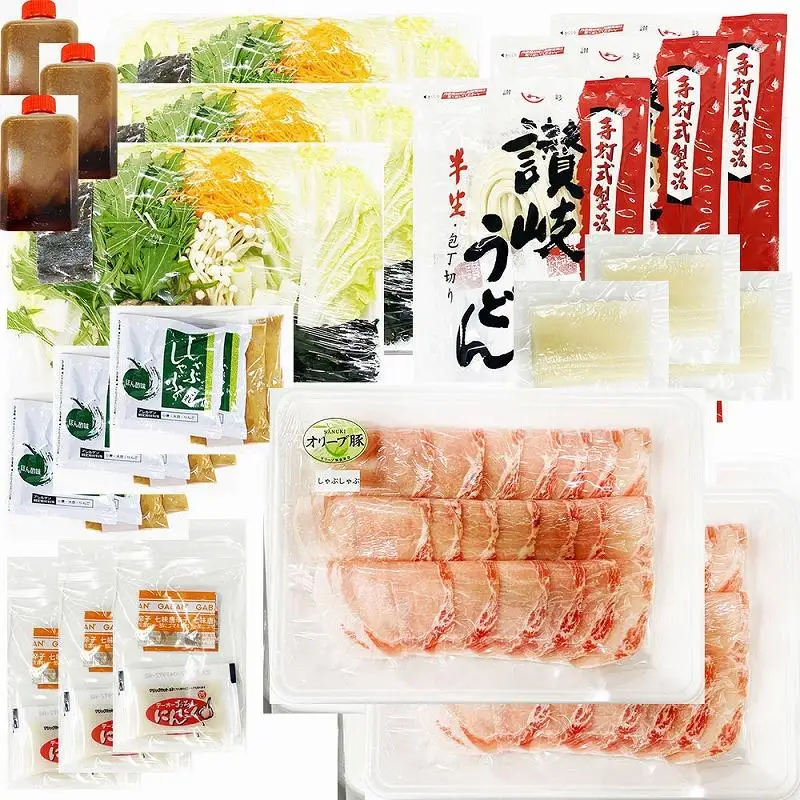 しゃぶまる特製 オリーブ豚 ロース しゃぶしゃぶ 6人前 野菜セット & 〆の讃岐うどん付き