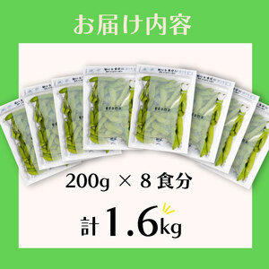 【農薬不使用】枝豆 1.6kg  個包装 200g × 8食分  動物性肥料不使用 edama