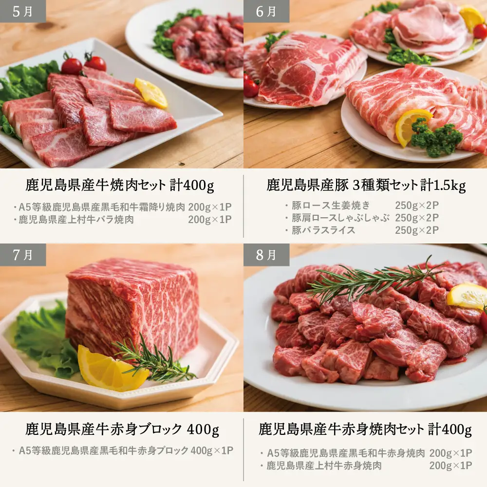 情熱牧場 鹿児島県産お肉の定期便 スタンダードコース（全12回）お肉 ステーキ すき焼き しゃぶしゃぶ A5等級 黒毛和牛 牛肉 豚肉 焼肉 定期便 冷凍