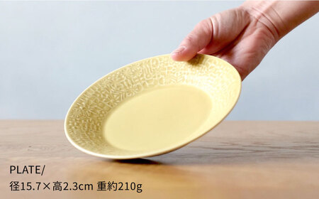 【波佐見焼】PATTERNED PLATE・MUG ペア ４点セット yellow + ecru【BIRDS’ WORDS】[CF042] 波佐見焼