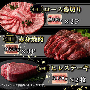 【G01003】＜定期便・全6回＞鹿児島黒牛 満足定期便・贅沢満喫セット(全6種・合計5.9kg) 鹿児島黒牛 モモ サーロイン ロース 薄切り カルビ 赤身 ヒレ ステーキ 焼肉 食べ比べ 日本一 鹿児島 国産 九州産 牛肉 ビーフ 定期便【新村畜産】