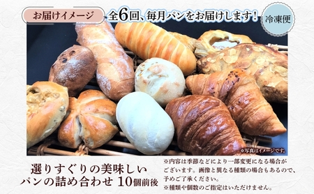 6ヶ月定期便 おまかせ 詰め合わせ パン 10個前後入り アソート 北海道産小麦 春よ恋 天然酵母 クロワッサン 朝食 冷凍配送 クール便 無料配送 神奈川県 逗子市 カフェ ラ・シャット・ロンロン