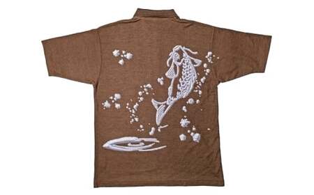 【Lサイズ】倉敷染 272SD 半袖ポロシャツ 昇り鯉 刺繍調 プリント入 ブラウン