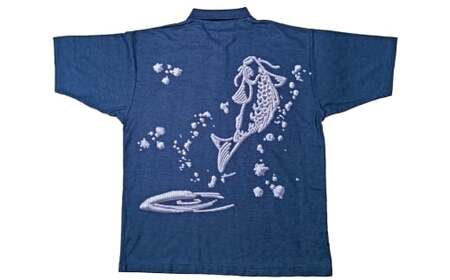 【Lサイズ】倉敷染 272SD 半袖ポロシャツ 昇り鯉 刺繍調 プリント入 ミッドナイトブルー