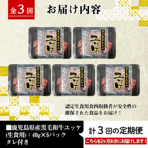 【3回定期便(隔月)】鹿児島県産 黒毛和牛 ユッケ  ＜(40g×5P・計200g)×全3回＞ 毎月数量限定 【カミチク】 i823
