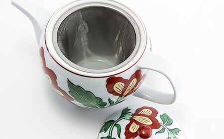 源右衛門窯 赤絵更紗唐花文 後手急須 食器 お茶ポット 急須 有田焼 A95