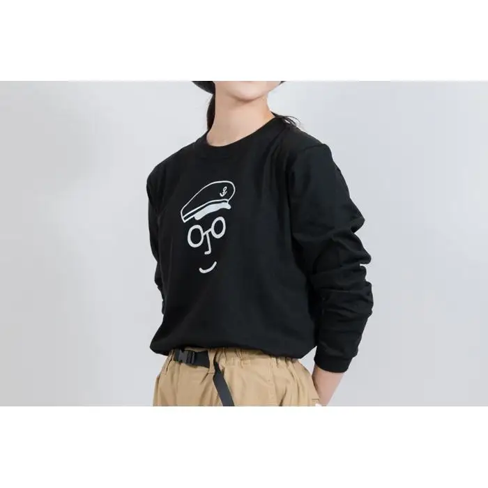 《3》【KEYMEMORY　鎌倉】セーラー帽イラストロングTシャツ　BLACK