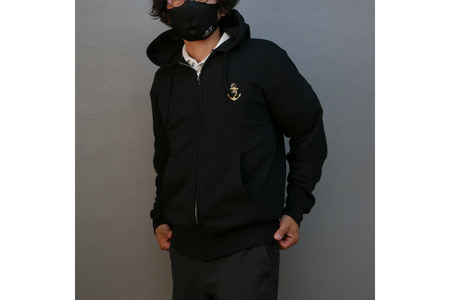 ジップアップパーカー【戦艦大和(背中横姿)】（ブラック） XL(LL)サイズ 黒 black BLACK オリジナル ジッパー チャック 戦艦 大和 海軍 大人 日本製 広島県 呉市 ku091-055-ll-r