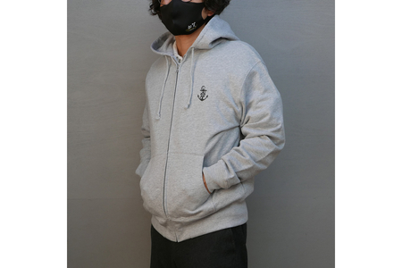 ジップアップパーカー【戦艦大和(背中横姿)】（ミックスグレー） Mサイズ 黒 black BLACK オリジナル ジッパー チャック 戦艦 大和 海軍 大人 日本製 広島県 呉市 ku091-056-m-r