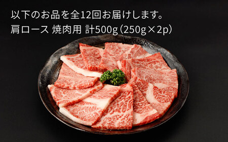 【定期便】牛肉 肩ロース 焼肉用 計500g NAC154 牛肉 全12回