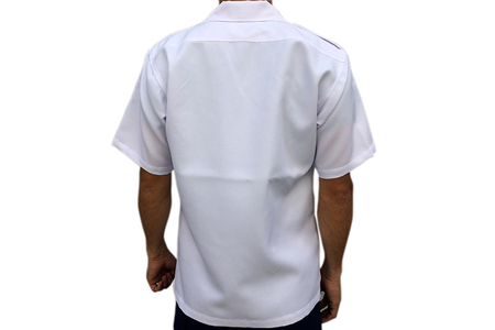 【船員服】半袖開襟パイロットシャツ Lサイズ 開襟シャツ 半袖シャツ オープンカラー オープンカラーシャツ 白 ホワイト white ポリエステル オリジナル 大人 日本製 広島県 呉市 ku091-049-l-r