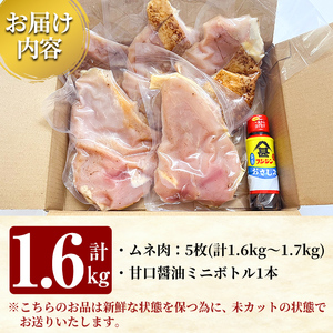 鶏刺し むね肉 計1.6kg 醤油付【ワタセ食鳥】A0-356