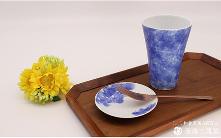 有田焼 BLUE ESPUMA / 丸小皿 ２枚（深海三龍堂）A15-327