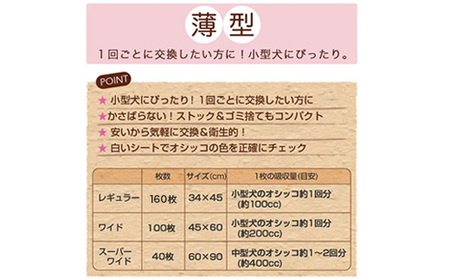 276617 薄型 レギュラー ペットシーツ 160枚 × 4袋 1回交換タイプ 国産 ペットシート 339
