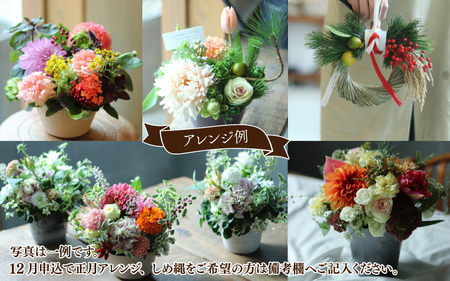 【定期便１２回】おまかせ季節のフラワーアレンジ（生花）Ｓサイズ ×１２ヶ月【母の日申込期日：4/26（日）まで】【母の日発送予定日：～5/11（月）まで】お好み、着日指定可能　[I-036001]