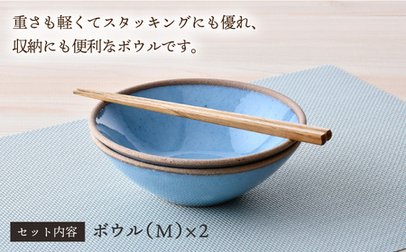 【波佐見焼】テラコッタ BLUE ボウル (Ｍ) ペアセット 皿 食器 丸皿 中鉢【利左エ門窯】[QB55] 波佐見焼