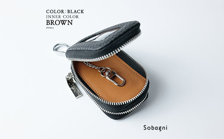 エシカルレザーSobagni スマート キーケース ダブル 雑貨 小物 シンプル スッキリ 水や汚れに強い 傷に強い お手入れ不要 高耐久 丈夫 長持ち  レッド