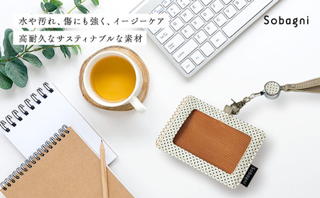 エシカルレザーSobagni IDカード ホルダー 雑貨 小物 長さ調整可 リール付き 取り外し可 コインスペース ファスナー YKK製 ユニセックス  ブラウン×コーラル