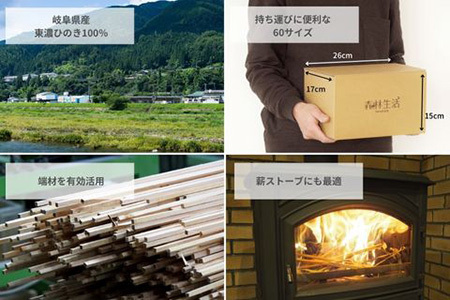  東濃ひのき 焚き付け 薪 約1.6kg【飛騨フォレスト】【43-23】