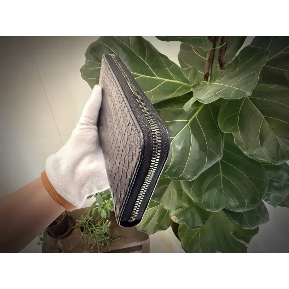 【極上】クロコダイルラウンドファスナー長財布 マットBLK