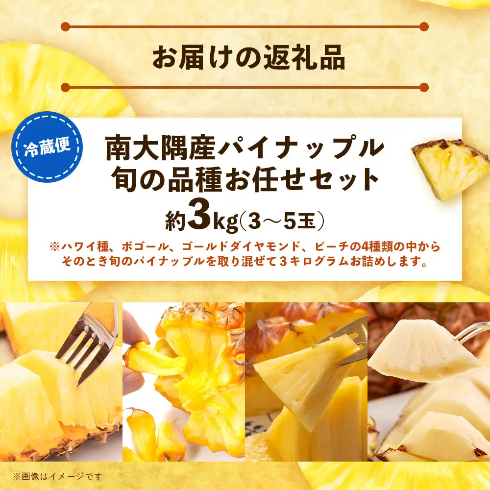 【先行予約・数量限定！】国産パイナップル　約3ｋg（3～5玉）～なか農園おまかせセット～ NK-001 ｜パイナップル パイン フルーツ 果物 くだもの 先行予約 数量限定 産地直送 新鮮 旬 ハワイ種 ピーチパイン ゴールドダイヤモンド ボゴール なか農園 鹿児島県 南大隅 