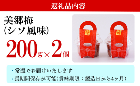 南高梅 梅干し 美郷梅 シソ風味 200g×2 3Lサイズ 塩分控えめ A級品 [春夏秋冬いっつもや 宮崎県 美郷町 31ab0110]