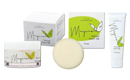 国産グリーンシルク配合　Mayucoオリジナルセット　【パーフェクトジェルクリーム1個・ハンドクリーム1本・せっけん1個入り】 AAG0003