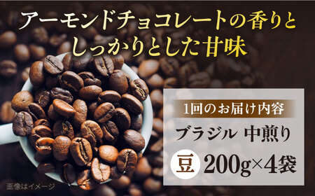 【全12回定期便】コーヒー豆 自家焙煎 中煎り ブラジル 200g×4 TSUKIKOYA COFFEE ROASTER ツキコヤ 珈琲 こだわり 横須賀【株式会社RUINS】 [AKAD027]