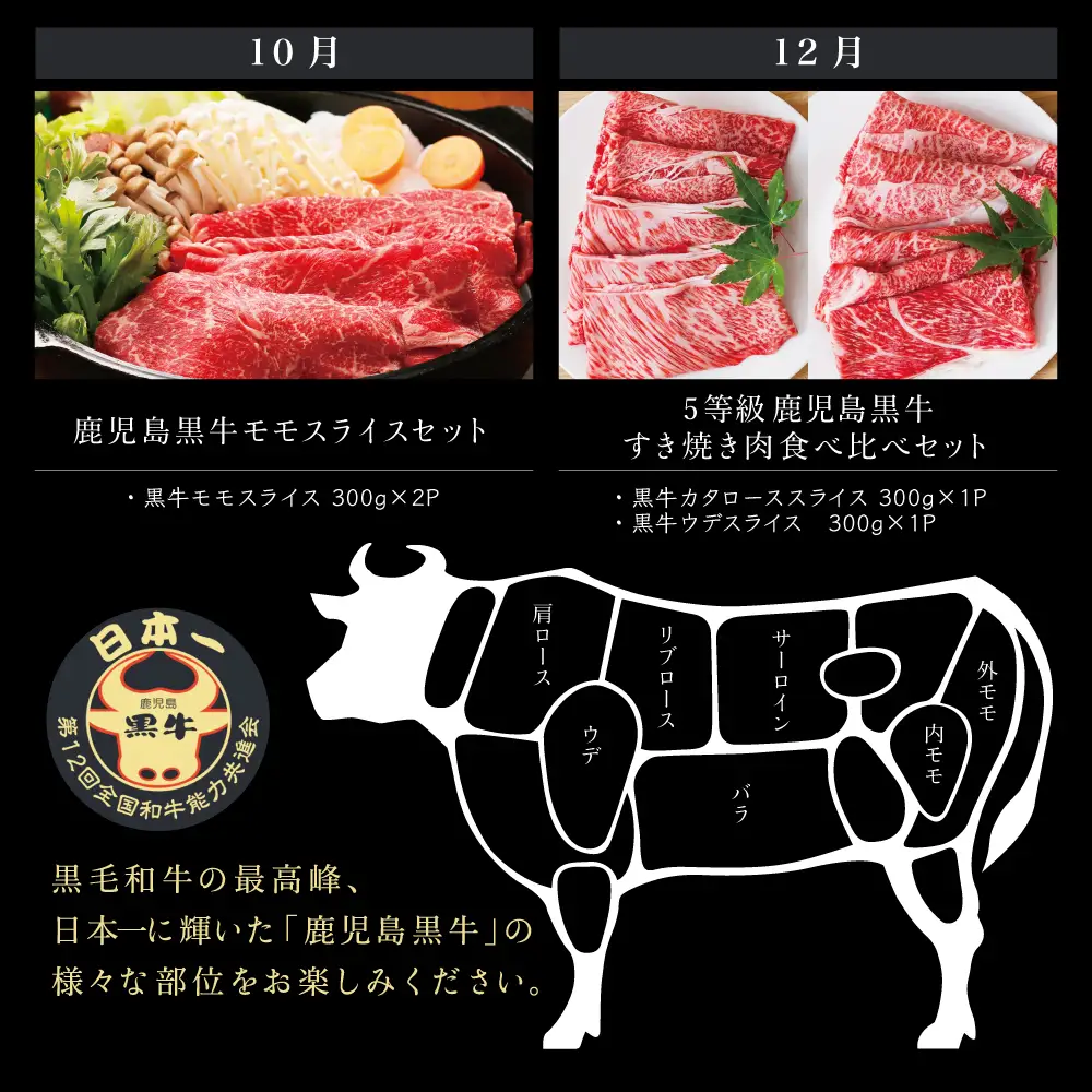 【JA食肉かごしま】鹿児島黒牛 定期便（全6回） かごしまブランド 黒毛和牛 和牛 牛肉 お肉 霜降り 赤身 ステーキ 焼肉 焼き肉 バーベキュー BBQ すき焼き しゃぶしゃぶ 食べ比べ 定期便 JA食肉かごしま 南さつま市