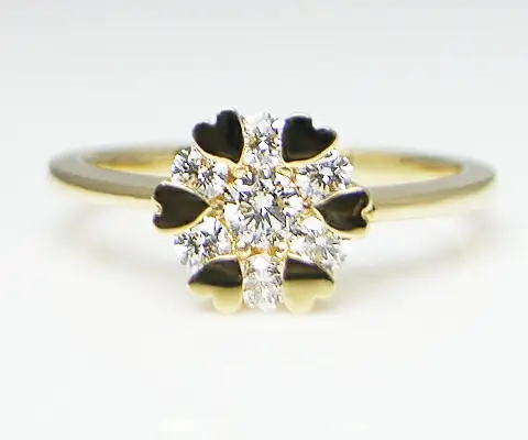 指輪 天然 ダイヤモンド 0.25ct 7石 ハート【K18イエローゴールド】r-10（KRP）M44-1412