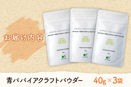 酵素の王様！青パパイアクラフトパウダー（40g×3袋）［皮なし粉末タイプ］【B630】
