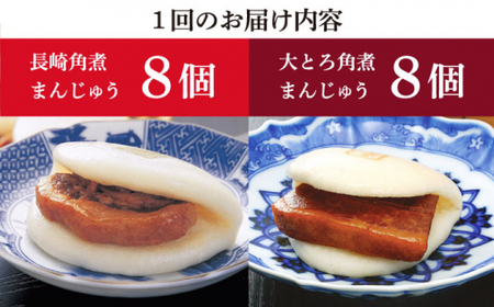  【6回定期便】 長崎角煮まんじゅう / 大とろ角煮まんじゅう 各8個 [DBG029]