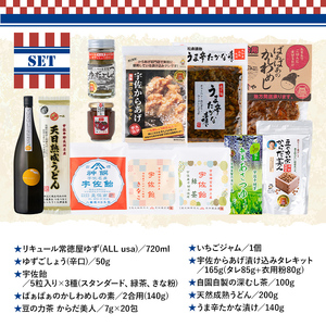 宇佐の地酒とふるさとの特産品 THE USA Box/DX(10品)詰め合わせ お酒 常徳屋ゆず いちごジャム ゆずごしょう 宇佐飴 かしわめしの素 豆の力茶 宇佐からあげ うどん うま辛たかな漬け 深むし茶 宇佐ブランド認証品【114000901】【一般社団法人　地域商社USA】